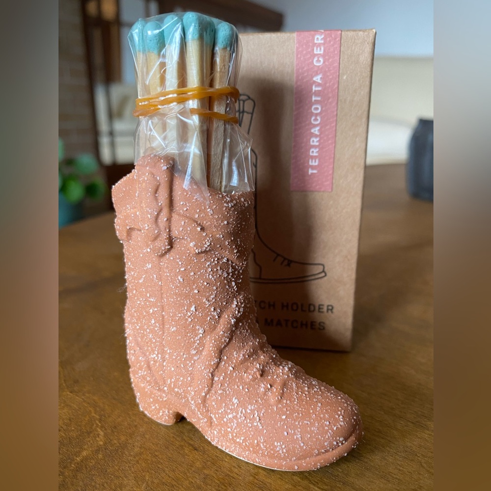 Ceramic cowboy boot match holder (new in box!)
